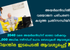 അയർലൻഡിൽ വയോജന പരിചരണ രംഗം കടുത്ത പ്രതിസന്ധിയിലേക്ക്; അടിയന്തിര ഇടപെടൽ ആവശ്യപ്പെട്ട് NHI